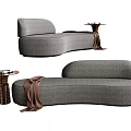 Modern Grey Curved Sectional Sofa With Side Table And Brown Blanket 3d model