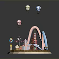 Colorful Amusement Park Scene With Carousel Ferris Wheel And Hot Air Balloons