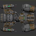 Futuristic Sci Fi Spacecraft 3D Model With Mechanical Engines And Green Lights
