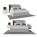 Upholstered Double Bed Setup With Nightstands Decor And Gray Area Rug 3d model