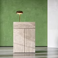 Beige Stone Podium With Lamp On Top Against Green Wall Background 3d model