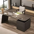 Sleek Dark Wood Executive Office Desk With Side Storage Cabinet And Comfortable Upholstered Office Chair