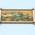 Traditional Chinese Scroll Landscape Painting With Mountain River Scenery Artwork