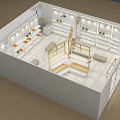 Modern Boutique Interior With Wooden Display Shelves Bright Lighting White Tiled Floors And Benches