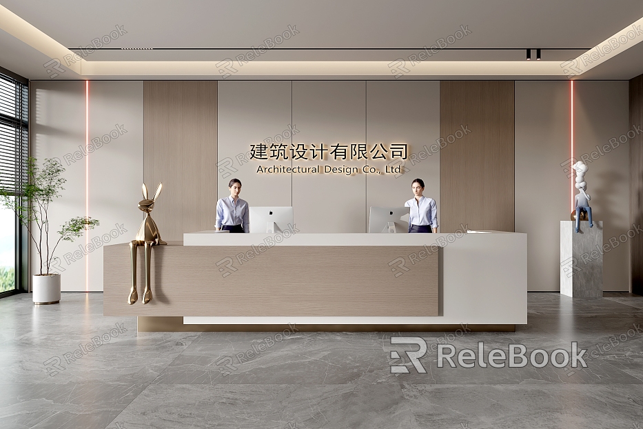 Company Front Desk Background Wall Reception Area Bar Desk Reception Desk Lobby Simple Lobby model