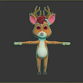 Cartoon Deer Character With Antlers Pink Ears Red Eyes Collar And Outstretched Arms