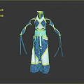 Traditional Blue And White Costume With Gold Accents And Flowing Ribbons Design