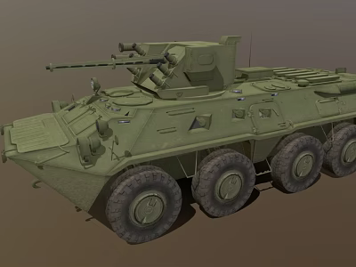 Military Green Armored Utility Vehicle With Six Wheeled Turret And Weapons 3d model