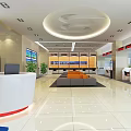 Clean Service Hall Interior With Reception Desk Waiting Area Sofas Screens And Green Plants