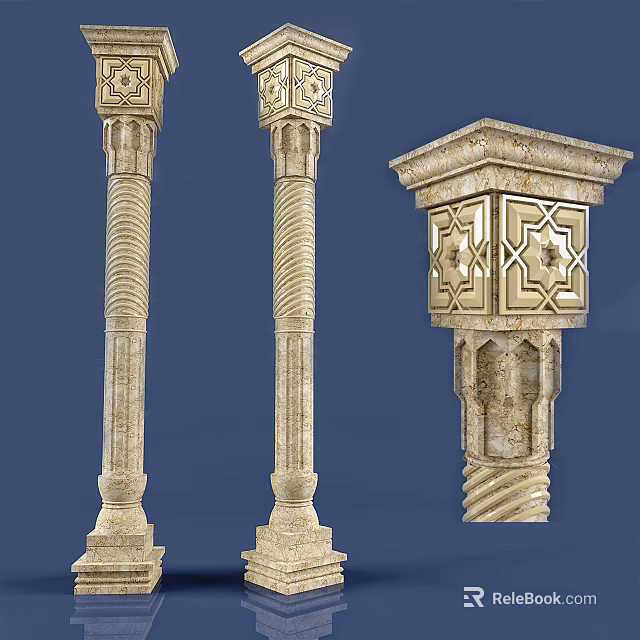 Classical Stone Roman Columns With Twisted Patterns And Geometric Carvings 3d model 