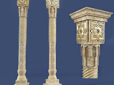 Classical Stone Roman Columns With Twisted Patterns And Geometric Carvings 3d model
