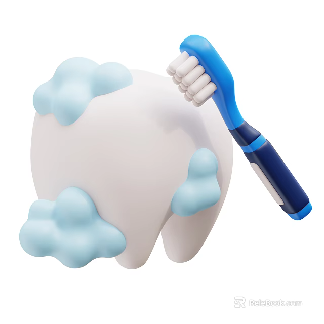 Animated Game Character Brushing Teeth With Blue Toothbrush And Foam 3d model