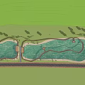Scenic Water Fountain Design With Terrace Fields Distant Mountains And Misty Clouds