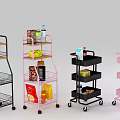 Multi Tier Storage Racks With Wheels In Black Pink For Snacks And Drinks Organization