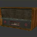 Vintage Electronic Radio With Wooden Case Metal Grille And Control Knobs