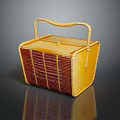 Yellow And Red Bamboo Handwoven Basket With Portable Handle For Daily Use