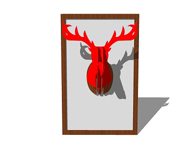 Red Deer Head Wall Decor With Brown Wooden Frame For Interior Decoration 3d model