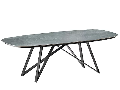 Modern Sleek Dining Table With Smooth Stone Top And Black Metal Crossed Legs 3d model