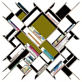 Modern Geometric Bookshelf Design With Multiple Compartments And Colorful Books