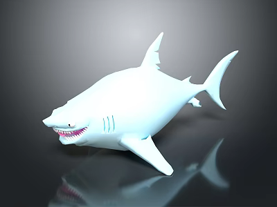 White Shark 3D Model with Open Mouth Sharp Teeth on Dark Background with Reflective Surface 3d model