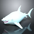 White Shark 3D Model with Open Mouth Sharp Teeth on Dark Background with Reflective Surface 3d model
