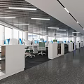 Modern Open Public Office Space Design With Workstations Computers And Green Plants 3d model