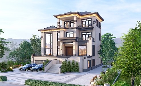 New Chinese style single-family villa 3d model