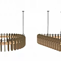 Modern Golden Chandelier with Circular and Rectangular Shapes Featuring Hanging Slatted Elements for Interior Decoration 3d model