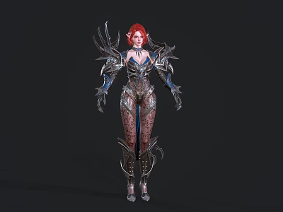 Woman With Red Hair In Metallic Armor And Spiked Shoulders Fantasy Character Design 3d model