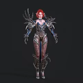 Woman With Red Hair In Metallic Armor And Spiked Shoulders Fantasy Character Design