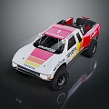 Toyota Off Road Rally Truck White Pink Yellow Stripes Number 1 Open Top Large Tires