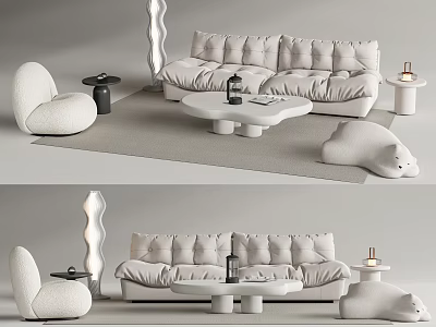 Modern Sofa And Coffee Table Set With Armchair Rug And Decorative Lamp 3d model
