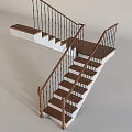Modern Staircase Design With Wooden Steps White Risers Brown Handrail And Metal Balusters