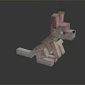 Pink Pixelated Animal Figure With Block Structure And Dark Background Reflection