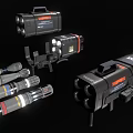 Modern Weapon Collection Featuring Multiple Launcher Designs With Black And Red Details 3d model