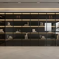 Modern Bookcase with Glass Doors Layered Shelves Built-in Lighting and Displayed Books and Decor Items