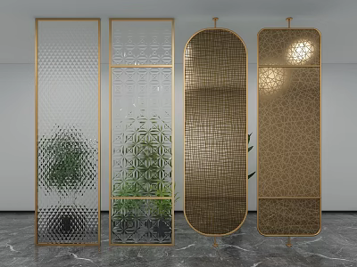 Stylish Modern Room Dividers With Glass Panels Metal Frames And Intricate Patterns 3d model