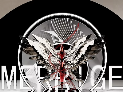 Winged Logo Design With Circular Frame Red Silver Elements And MERGE Text 3d model