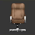 Brown Leather Office Chair With High Back Silver Arms And Five-Point Caster Base