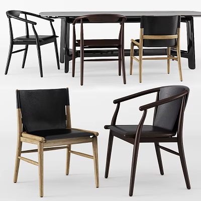 Modern Dining Table Set With Wooden Frame Chairs And Leather Seats In Various Styles 3d model