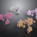 Colorful Decorative Trees With Pink White Purple Orange Foliage On Dark Background