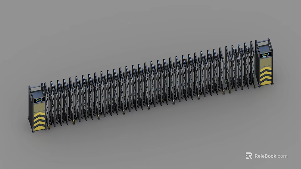 Durable Metal Retractable Gate With Yellow Warning Stripes For Security 3d model