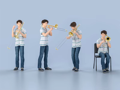Several Men Playing the Trombone in Standing and Sitting Positions 3d model