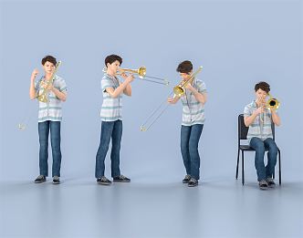 Modern men's musical instruments playing trombone ensemble playing trombone instruments playing trombone small size boys ensemble 3d model