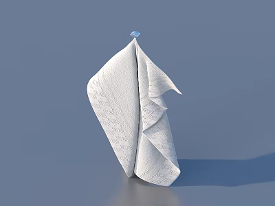 Elegant Folded White Napkin With Intricate Patterns And Blue Diamond Accent For Dining Table Decoration 3d model