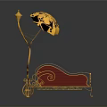 Elegant Red Sofa With Golden Frame And Gold Floor Lamp With Black Shade Design