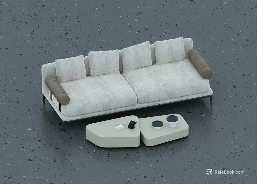 Modern Light Gray Sofa With Cushions And Modular Coffee Table Interior Design 3d model