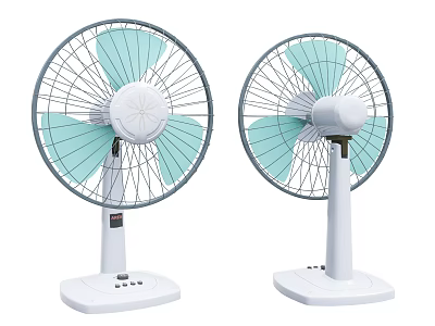 Desktop Air Cooler Fans With White Base Light Green Blades Grey Grill And Control Panel 3d model