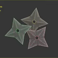 Three Metallic Star Shaped Shuriken Weapon With Sharp Points And Reflection