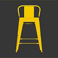 Yellow Metal Bar Stool With Backrest Footrest And Reflective Surface 3d model